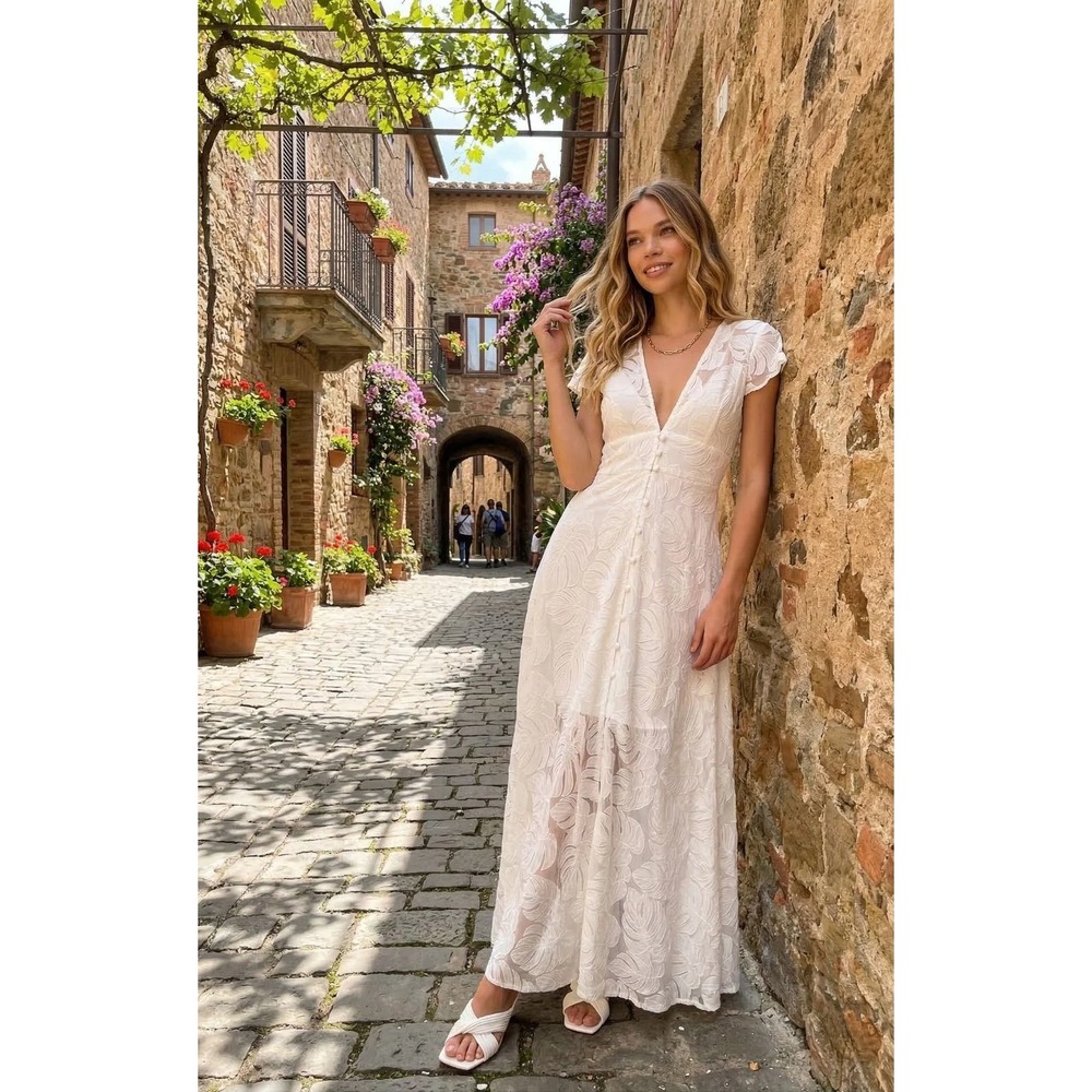 Hutch Nia Embroidered Maxi Dress Ivory Size 8 NWT